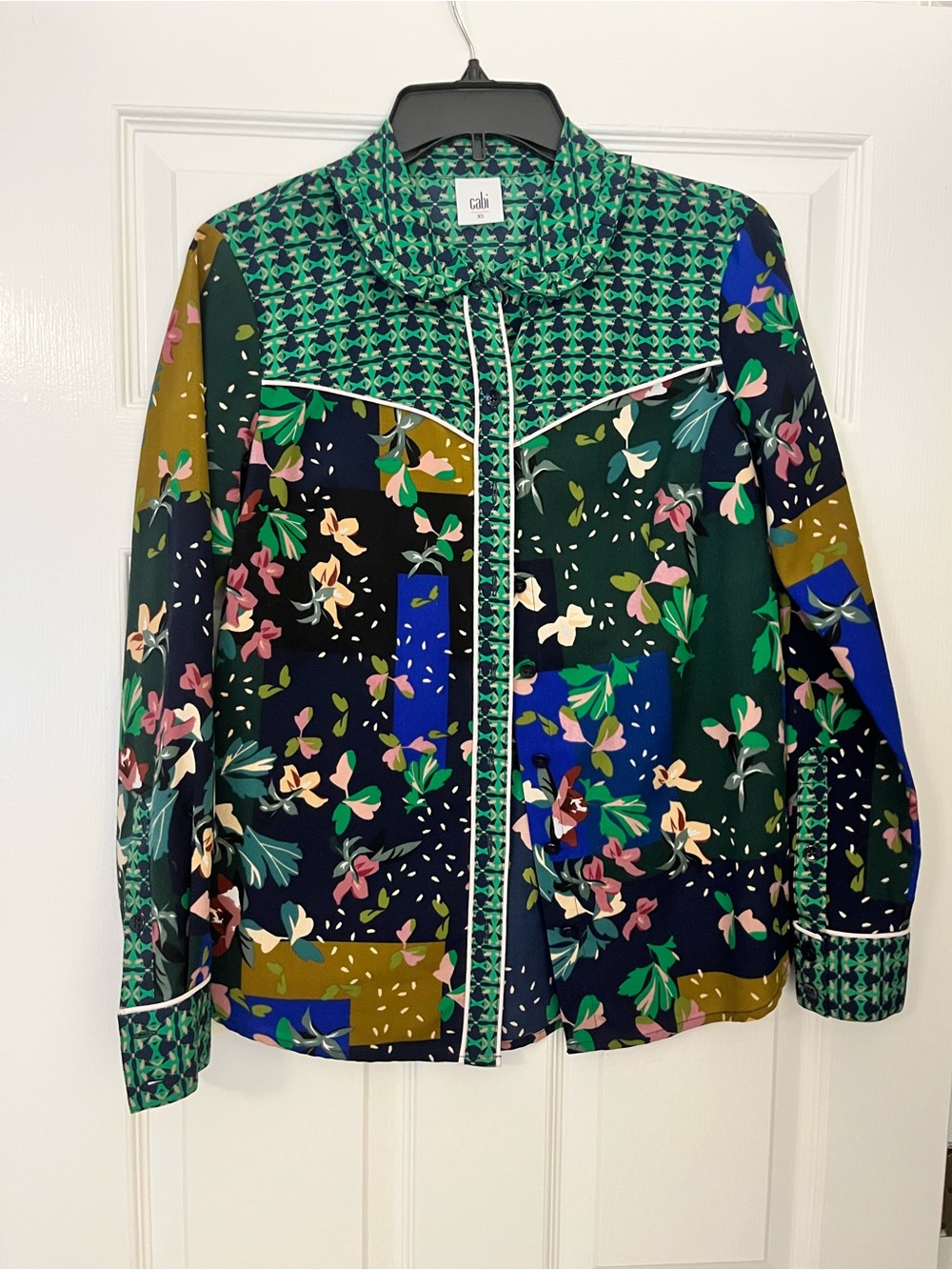 Cabi Western-Style Patchwork Button-Up Blouse Size XS